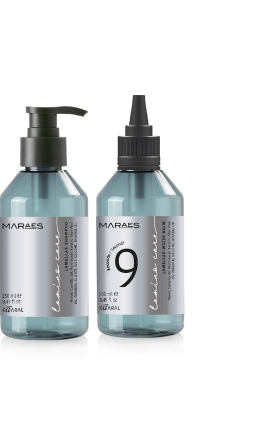 LAMELLAR rinkinys ŠAMPŪNAS ir "9 s WATER BALM" Balzamas 9-sekundės, skirti naudoti po LAMINO CARE procedūros, 2 x 250 ml