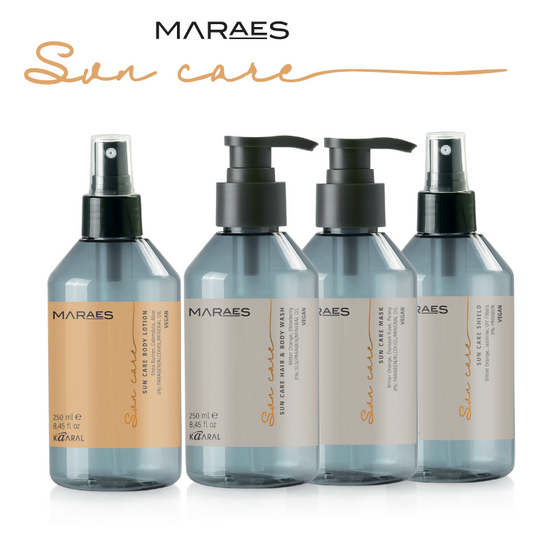 SUN CARE RINKINYS ☀︎ 100% VEGAN, su apelsino ir šeivamedžio uogų ekstraktais, 4x250 ml 🎁 Dovana plaukų šepetys